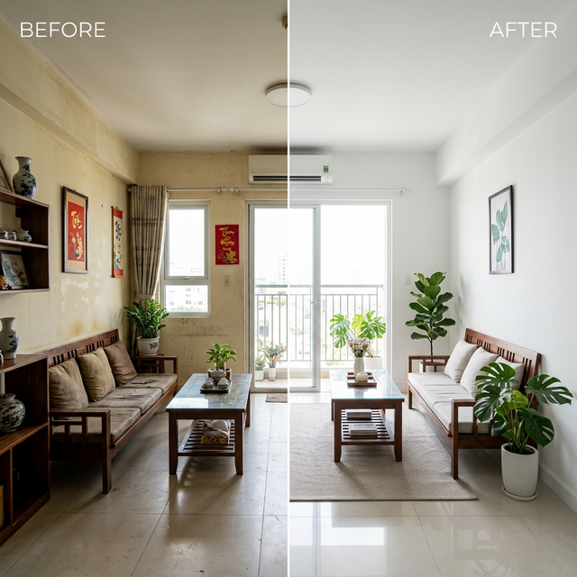 Trước và sau khi sơn lại căn hộ với Jotun